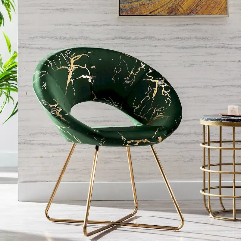 Fauteuil d'appoint en velours avec motif doré, noir / vert foncé / gris, 1 place