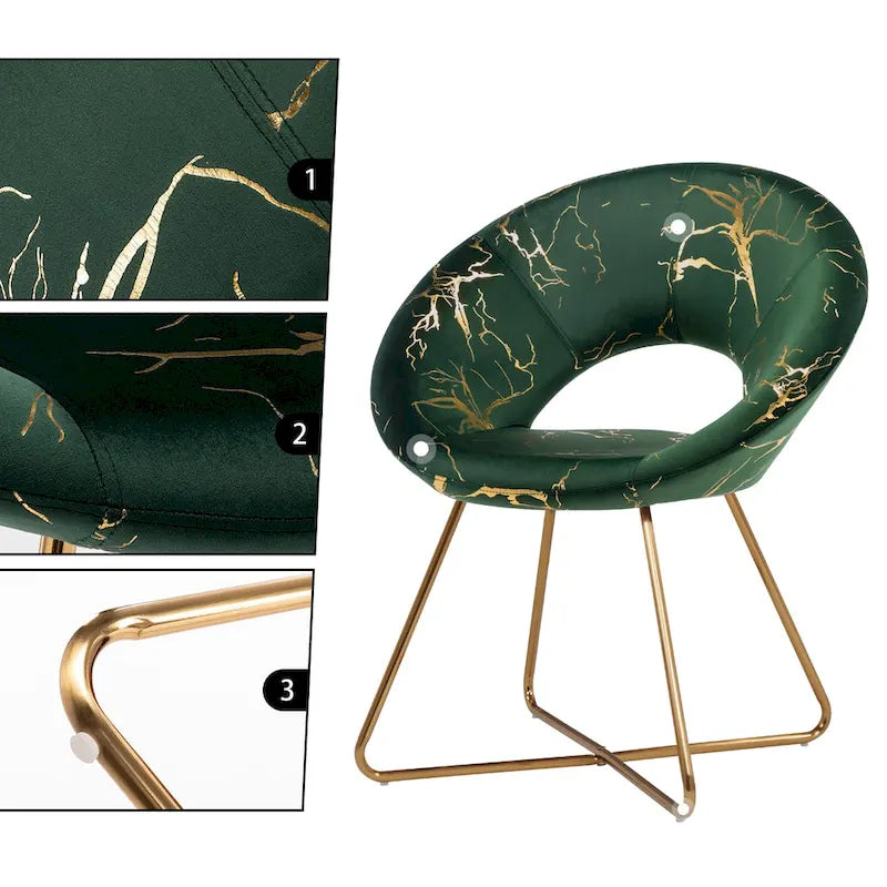 Fauteuil d'appoint en velours avec motif doré, noir / vert foncé / gris, 1 place