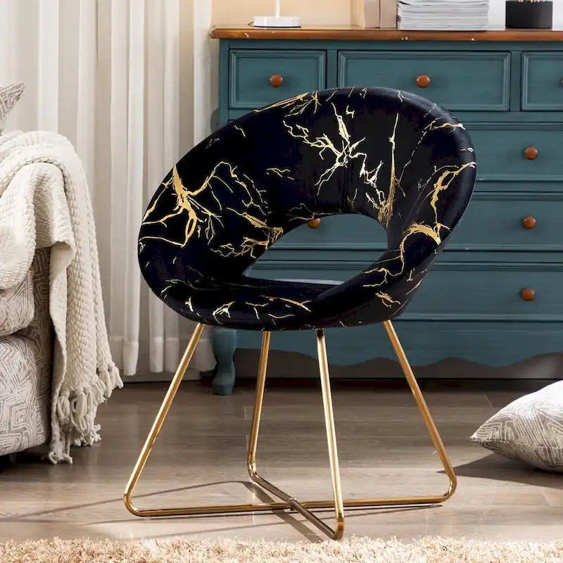 Fauteuil d'appoint en velours avec motif doré, noir / vert foncé / gris, 1 place