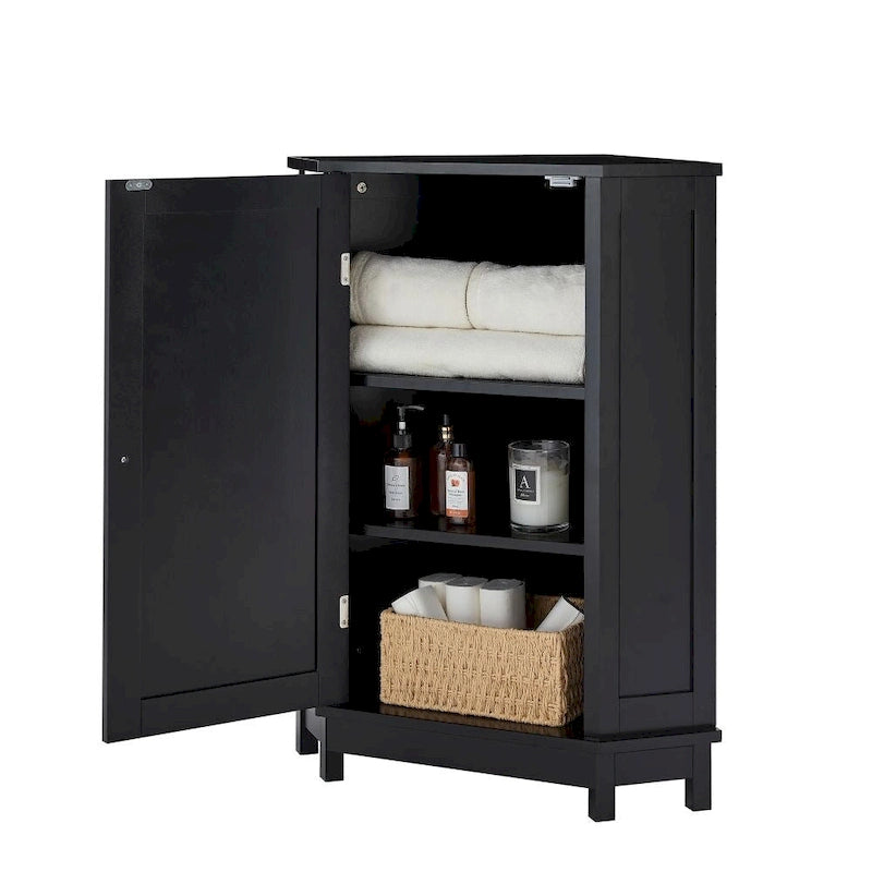 Meuble de salle de bain d'angle noir, finition naturelle, 3 étagères, simple