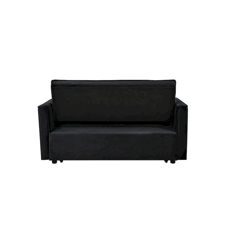 Canapé Futon Moderne en Velours avec Dossier Inclinable et Poches, 2 Places – Gris Foncé / Gris Clair / Bleu / Noir