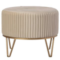 Tabouret pouf rond en velours surélevé avec base dorée épingle à cheveux