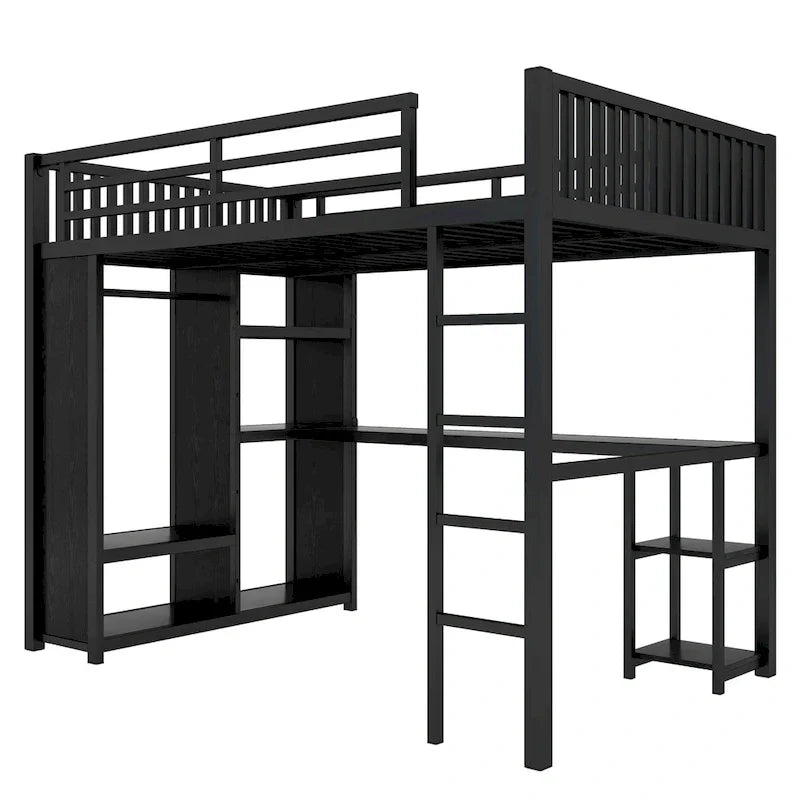 Lit mezzanine taille XL avec armoire intégrée