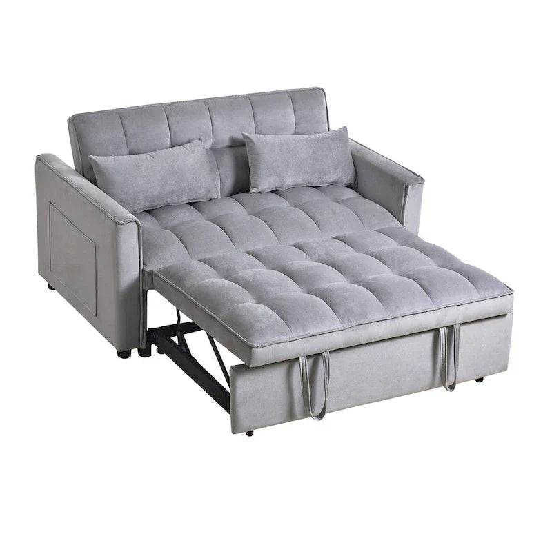 Canapé Futon Moderne en Velours avec Dossier Inclinable et Poches, 2 Places – Gris Foncé / Gris Clair / Bleu / Noir